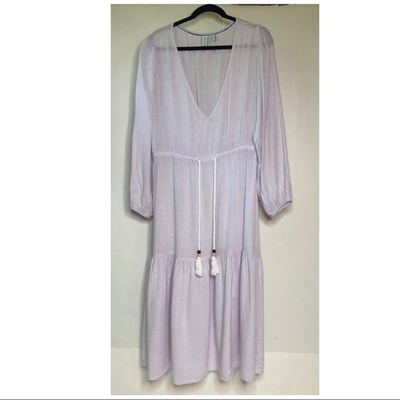 Joie Linen Blend Tiered Boho Lagenlook Lavender Semi Sheer Dress Sz Lg - Picture 3 of 12